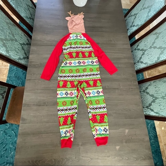 Justice kids Christmas Reindeer pjs onesie jumpsuit unisex size 6/7 NEW - Picture 9 of 9